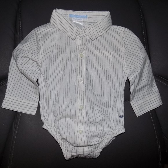 Janie and Jack Layette White Striped L/S Snap Tee Size 3/6 Months Boy's EUC - Picture 1 of 3